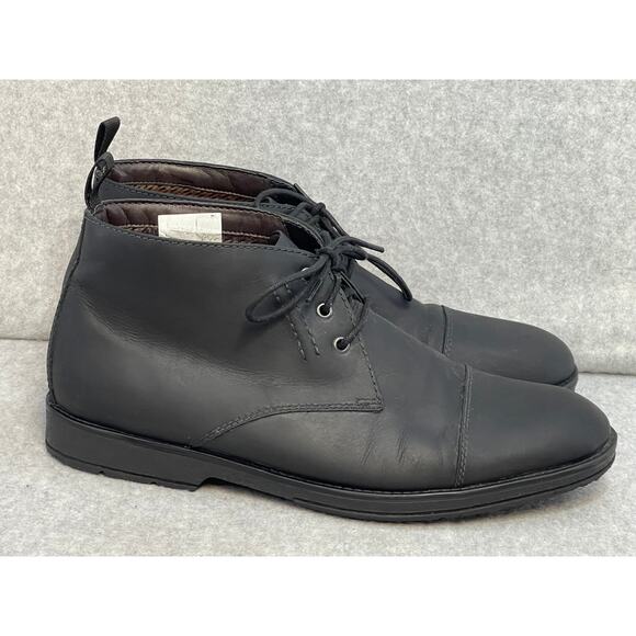 Clarks Chukka Cap Toe Boots Black Leather Lace Up Ankle Shoes - Men's Size 10.5 - Picture 4 of 8